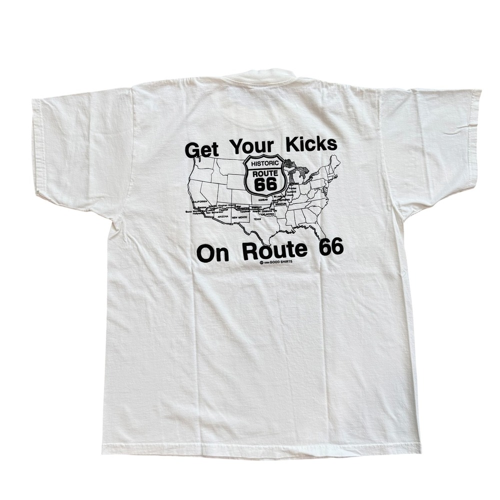 Vintage 1994 Good Shirts Route 66 White Pocket T-Shirt Mens XL Made in USA 90s‎